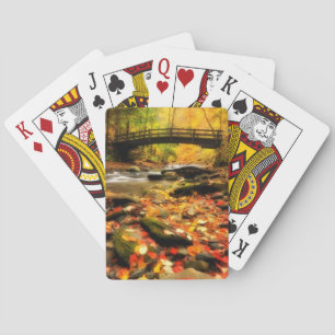 Wooden Bridge and Creek in Fall Poker Cards