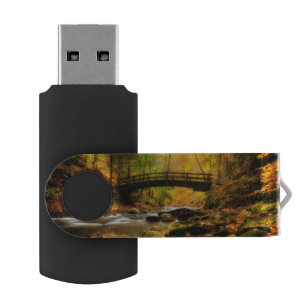 Wooden Bridge and Creek in Fall USB Flash Drive