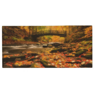 Wooden Bridge and Creek in Fall Wood USB Flash Drive