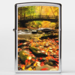 Wooden Bridge and Creek in Fall Zippo Lighter