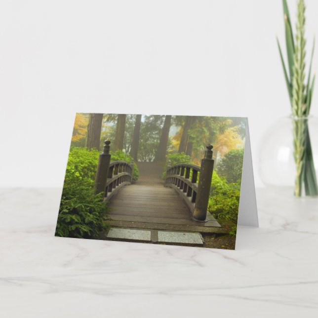 Wooden Bridge in Japanese Garden Greeting Card (Front)
