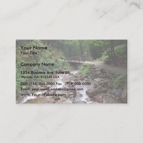 Wooden Bridge In The Forest With Water And Rocks Business Card Templates