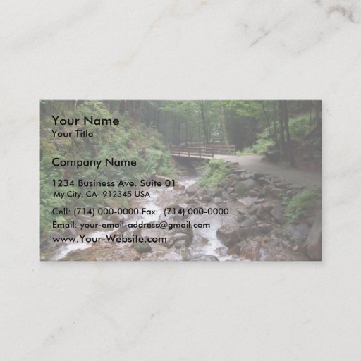 Customizable Wooden Bridge In The Forest With Water And Rocks Business Card Templates