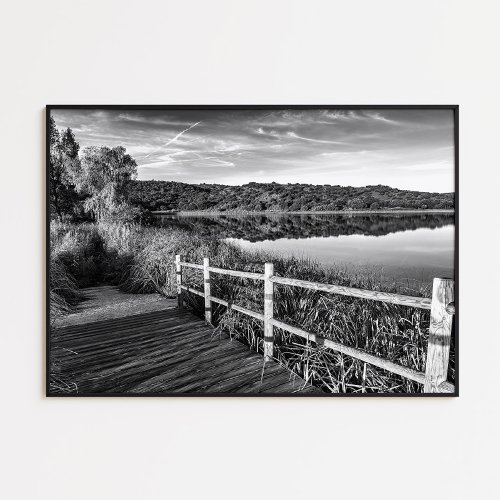 Wooden bridge lagoons ruidera black and white poster