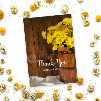 Wooden Bucket and Daisies Barn Wedding Thank You Card