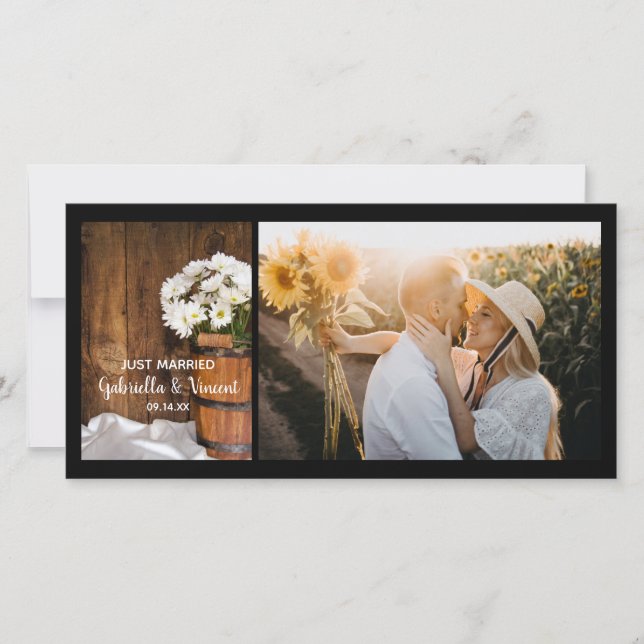 Wooden Bucket and Daisies Country Just Married Announcement (Front)