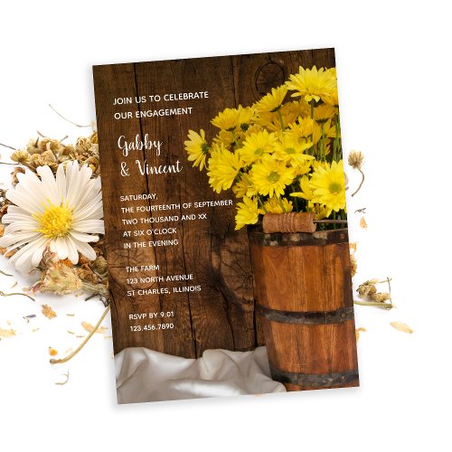 Wooden Bucket and Daisies Engagement Barn Party Invitation