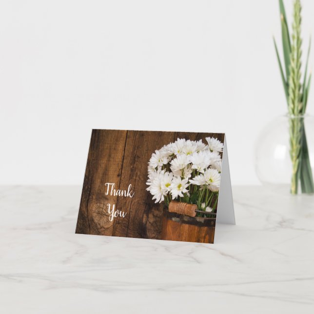 Wooden Bucket and White Daisies Country Thank You Card (Front)