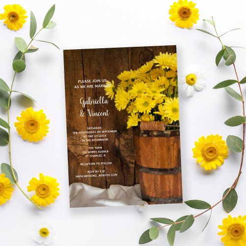 Wooden Bucket and Yellow Daisies Country Wedding Invitation