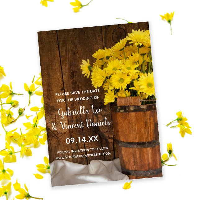 Wooden Bucket Daisies Barn Wedding Save the Date (Creator Uploaded)