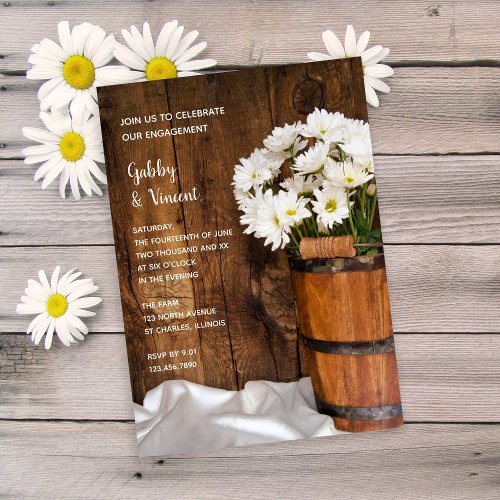 Wooden Bucket White Daisies Barn Engagement Party Invitation