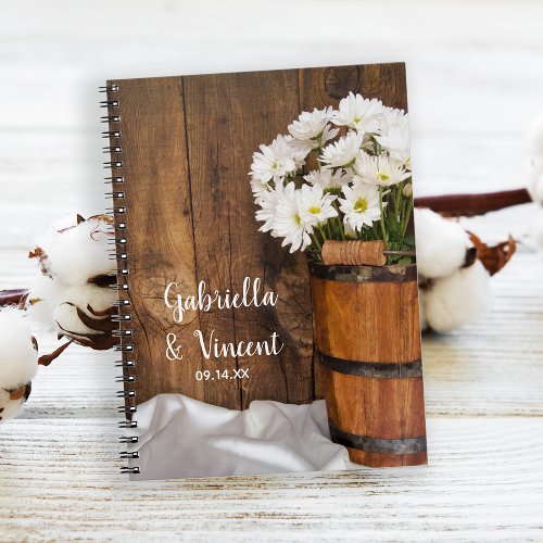 Wooden Bucket White Daisies Country Barn Wedding Notebook
