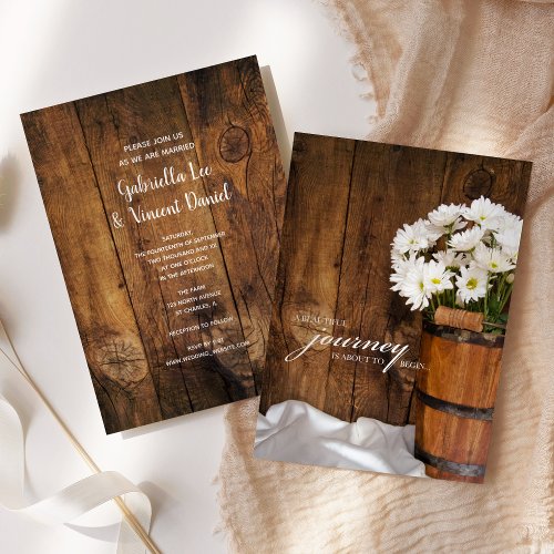 Wooden Bucket and White Daisies Country Wedding Personalized Invitations