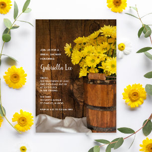 Wooden Bucket Yellow Daisies Barn Bridal Shower Invitation