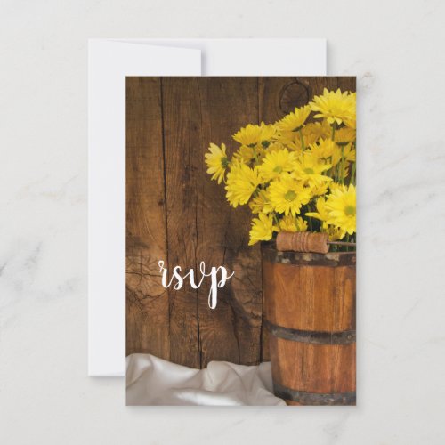 Wooden Bucket Yellow Daisies Country Wedding RSVP