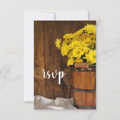 Wooden Bucket Yellow Daisies Country Wedding RSVP