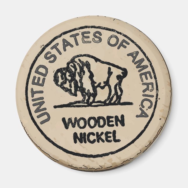 Wooden Buffalo Nickle, add you name Magnet (Front)