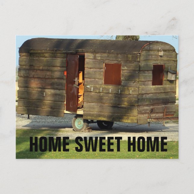 Wooden Camper Trailer Postcards HOME SWEET HOME (Front)
