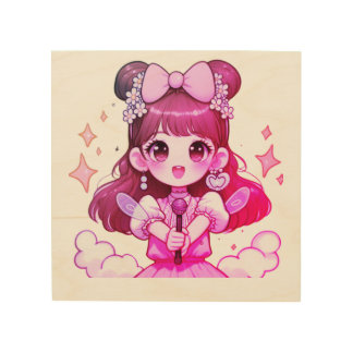 wooden canvas girl kpop singer cartoon wood wall art