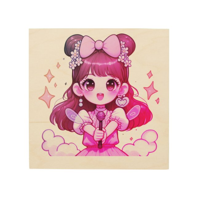 wooden canvas girl kpop singer cartoon wood wall art (Front)