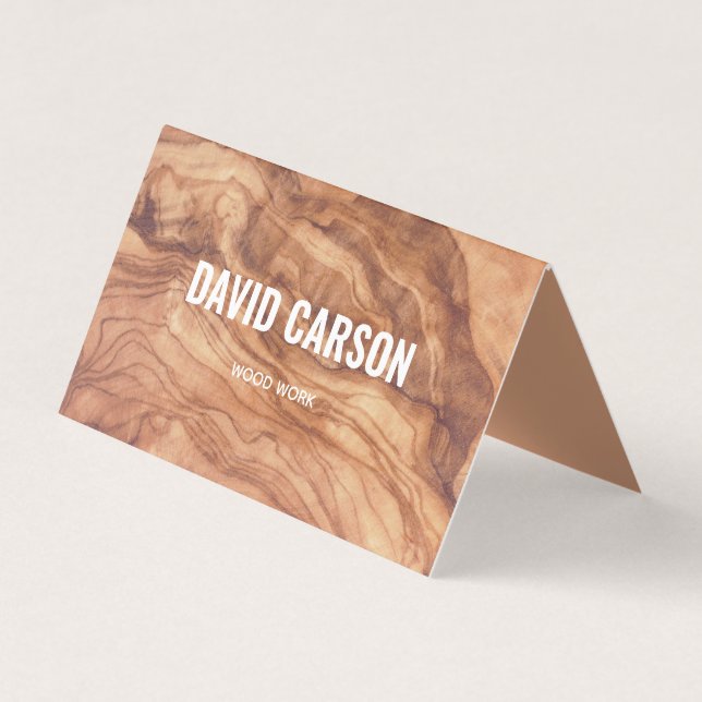 Wooden Carpenter Construction Handyman QR Code Business Card (Front)