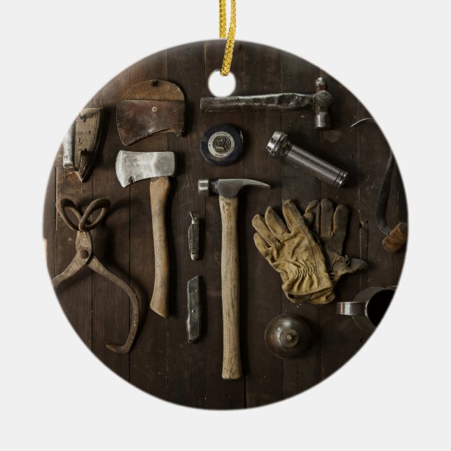 wooden carpentry handyman tools collection ceramic ornament (Front)