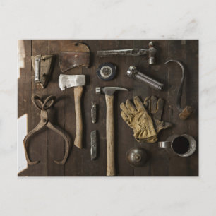 wooden carpentry handyman tools collection postcard
