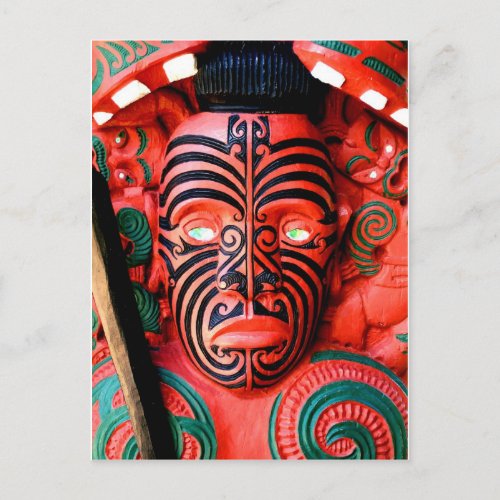 Wooden Carving of a Maori Warrior New Zealand Postcard