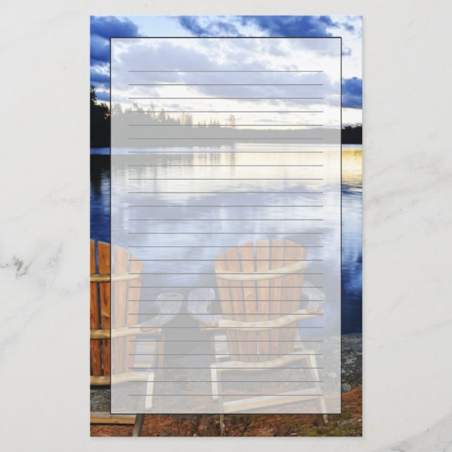 Wooden Chairs At Sunset On Lake Shore Stationery (Front)