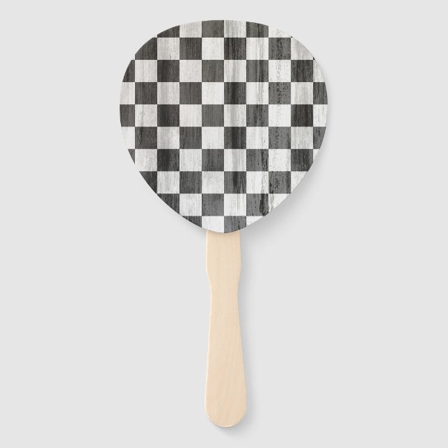 Wooden Checker Pattern Hand Fan (Front)