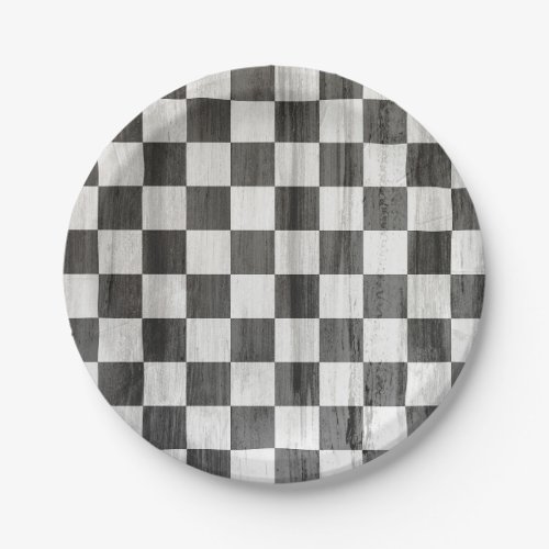 Wooden Checker Pattern Paper Plates