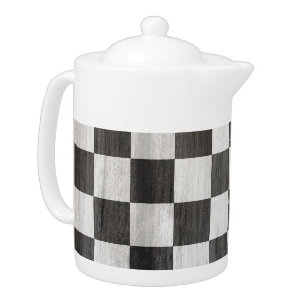 Wooden Checker Pattern Teapot