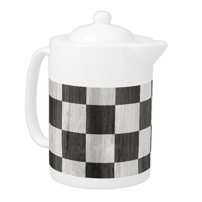 Wooden Checker Pattern Teapot (Left)