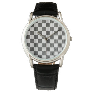 Wooden Checker Pattern Watch