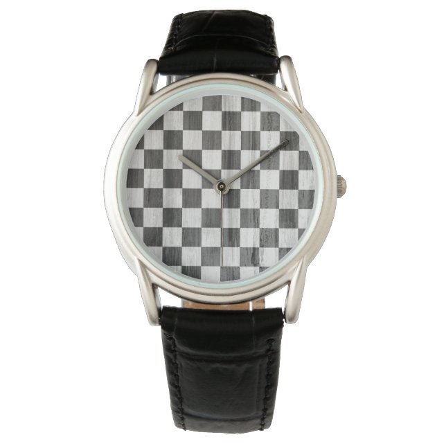 Wooden Checker Pattern Watch (Front)