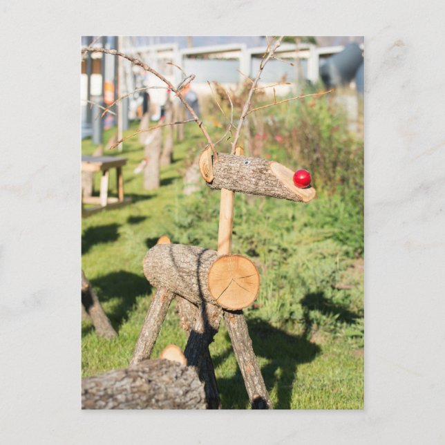 Wooden Christmas deer Holiday Postcard (Front)