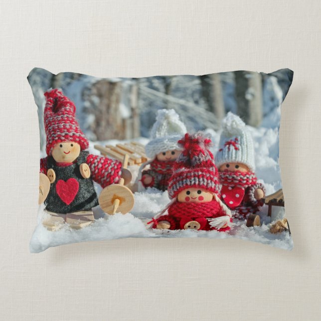 Wooden Christmas Figurines Accent Pillow (Front)