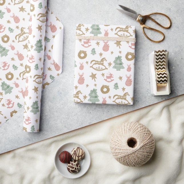 Wooden Christmas Rocking Horse Wrapping Paper (Crafts)