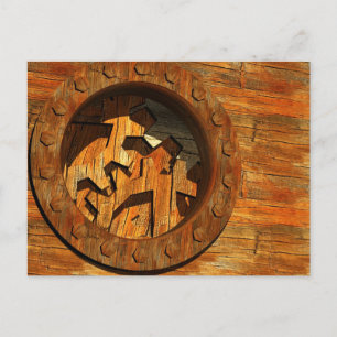 wooden clockwork postcard