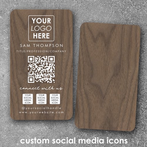 Wooden Connect with Us Social Media QR Code Logo Business Card