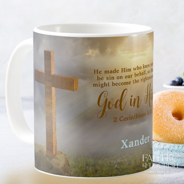 Wooden Cross Bible Verse Personalized Coffee Mug (Creator Uploaded)