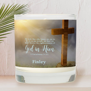 Wooden Cross Bible Verse Personalized Scented Candle