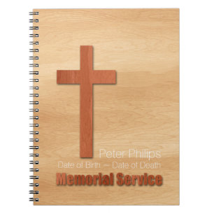 Wooden Cross Christian Memorial Service Guest Book