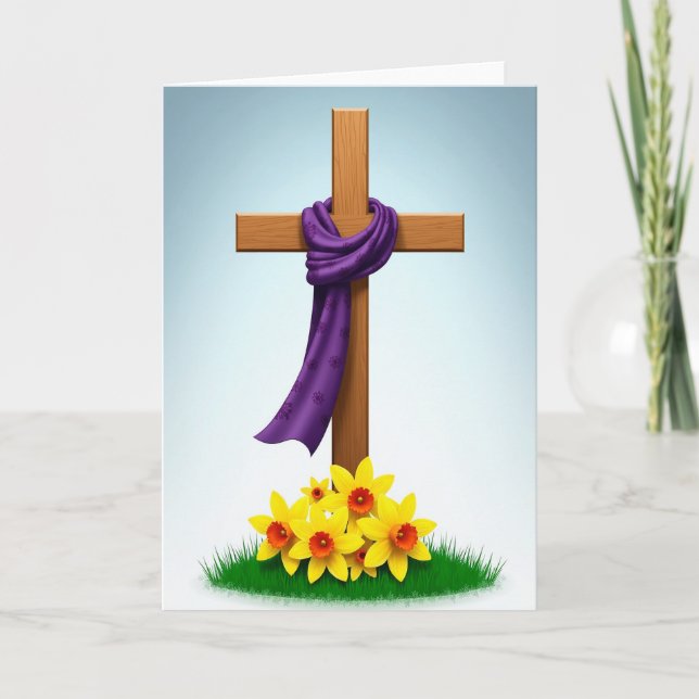 Wooden Cross Purple Cloth Card (Front)