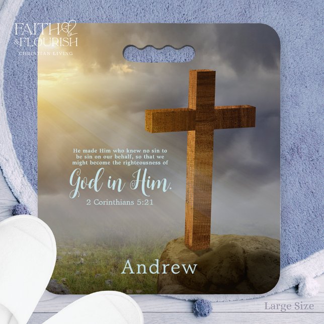 Wooden Cross Scripture Prayer Kneeling Seat Cushion (Creator Uploaded)