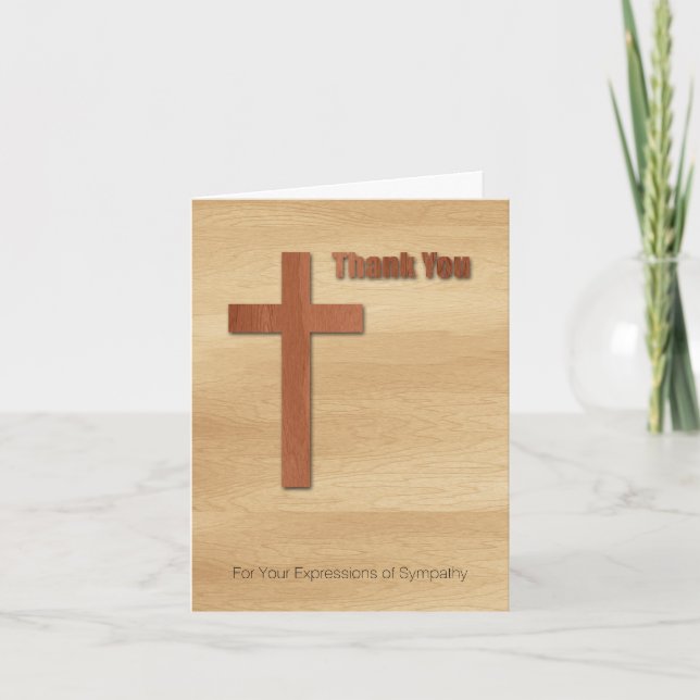 Wooden Cross Sympathy Thank You V Note C (Front)
