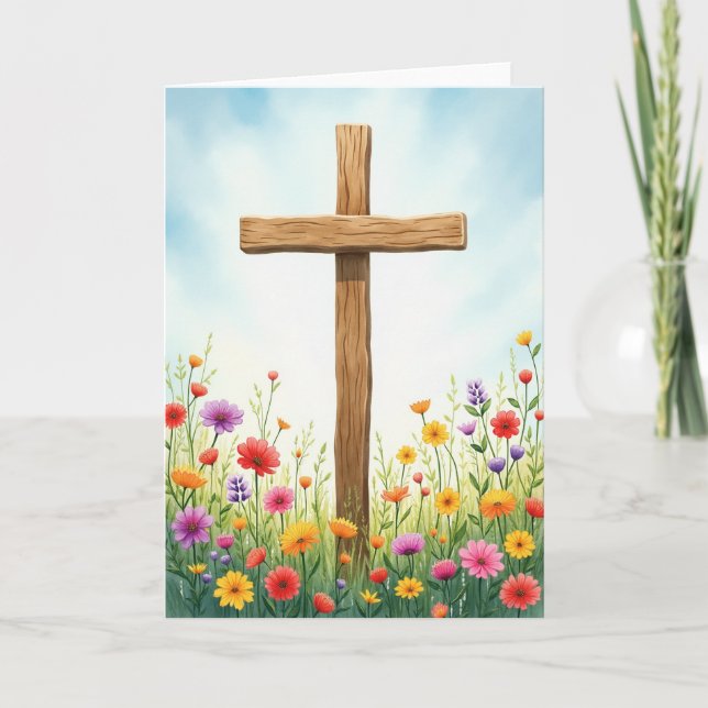 Wooden Cross Wildflower Meadow Card (Front)