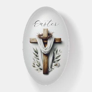 Wooden Cross with Crown of Thorns  Paperweight