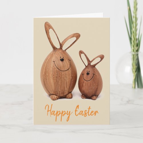 Wooden cute Easter rabbit Holiday Card