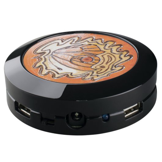 Wooden decor with butterfly USB charging station (Angled Back)